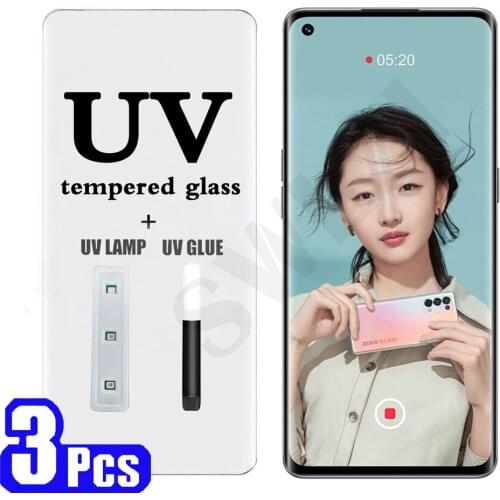 3/5Pcs UV tempered glass for OPPO Reno 5 4 pro plus 5G Find X X2 X3 3 protective film UV Glass phone screen protector smartphone