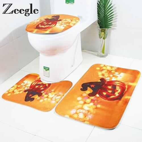 Zeegle Bath Mat Halloween Printed Bathroom Carpet Foot Mat Absorbent Bathroom Rug Shower Mats Non-slip Bathroom Mat Toilet Rugs