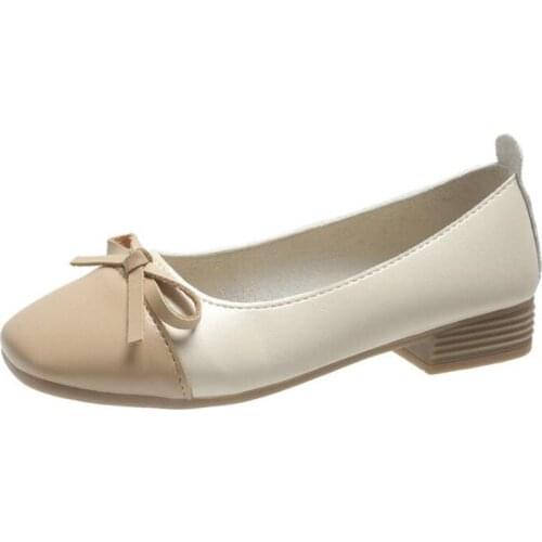 New womens single shoes fashion bow knot leather surface thick bottom non-slip lightweight comfortable casual shoes women