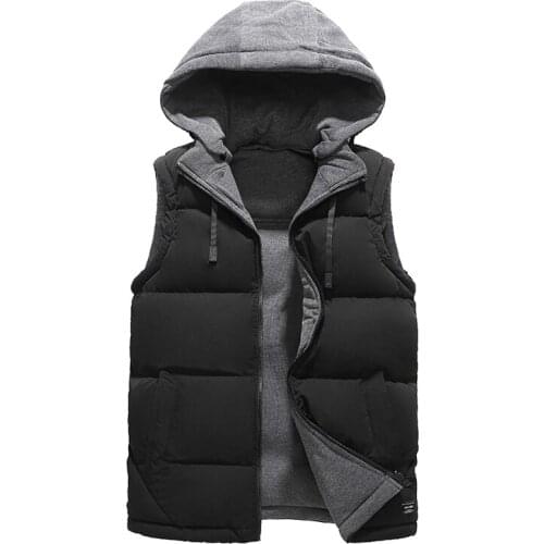 Winter Vest Men black Style Waistcoat Hooded Male Soft Double Side Wear Sleeveless Black Jacket Outerwear Sleeveless Coat 7XL