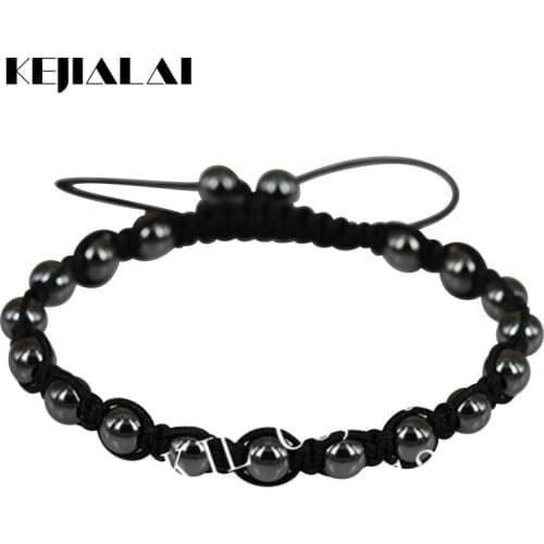 1pcs 2017 new design rope chain black bracelet with natural 6mm beads bangles for women/girls