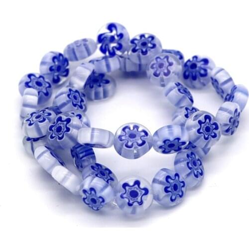 10x4mm 200pcs Round Shape Print Flower Beads Beautiful Glass Colorful Beads for Holiday Party Decoration Handmade Bracelet