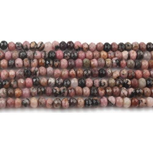 2*4mm Natural Faceted Black Lace Rhodonite Stone Beads Rondelle Spacer Loose Beads for Jewellery Making DIY Bracelet 15