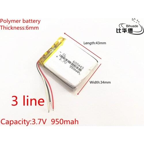 3 line 3.7V 950mAh 603443 tablet battery Rechargeable Battery For Mp3 MP4 MP5 GPS mobile