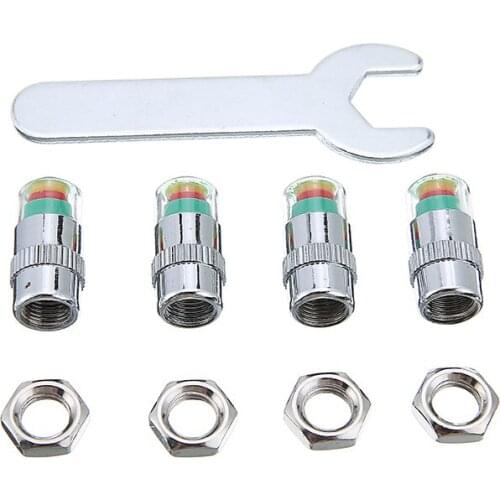 4pcs 32-36PSI Car Tire Air Pressure Monitor Valve Cap Alert Indicator Anti-Theft Car Tire Valve Cap Nuts Accessories