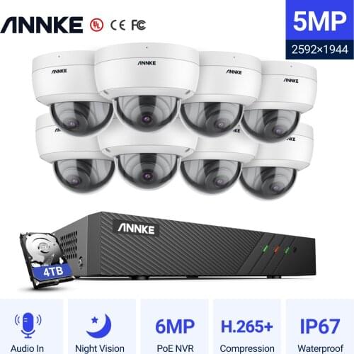 ANNKE H500 6MP NVR PoE IP Camera Security System 8pcs 5MP Night Vision Mic IP67 Waterproof Outdoor Indoor CCTV Surveillance Kit