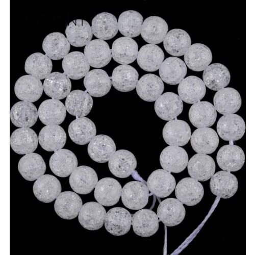 Natural White Crack Crystal Beads For Jewelry Making 4/6/8/10/12mm Round Loose Stone Beads Diy Bracelet Necklace 15'' Wholesale