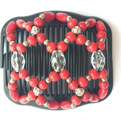 60 PCS/LOT wonderful red flower clear elastic beaded double twin headwear magic hair comb clips for beautiful girls
