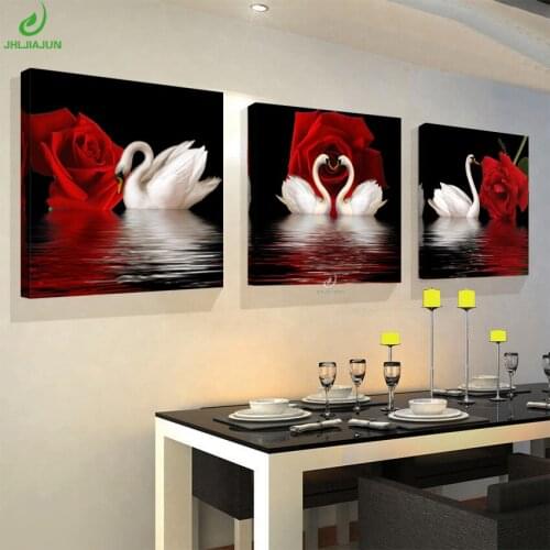 Decorative Paintings Modular Paintings For The Kitchen Modern Wall Pictures Kunst Bilder 3 Panel Wall Art Swan Rose HD Print