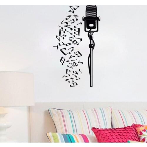 Creative Musical Notes Microphone Wall Stickers Home Decor Wall Art Vinyl Removable DIY Room Decoration Murals Poster