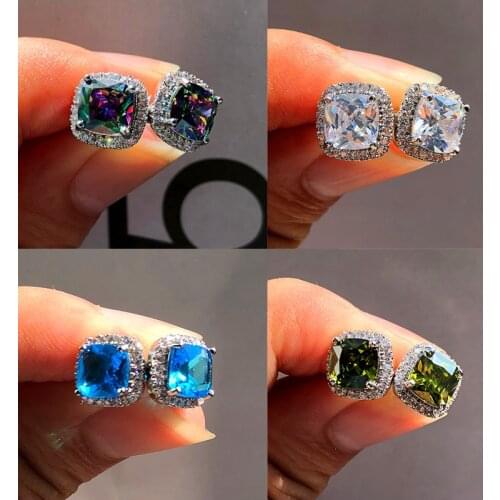 Cute Female Crystal Zircon Stone Earrings Fashion silver color Rainbow Earrings Vintage Double Stud Earrings For Women