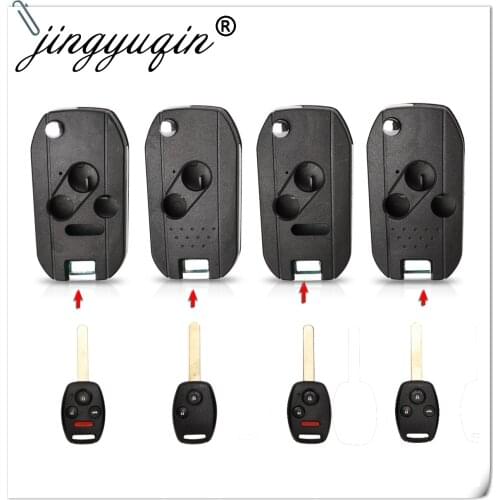 Jingyuqin 20pcs/lot Modified Flip Car Key Case Shell For Honda Cr-V Civic Insight Ridgeline 2/3/4 Buttons Remote Fob Case