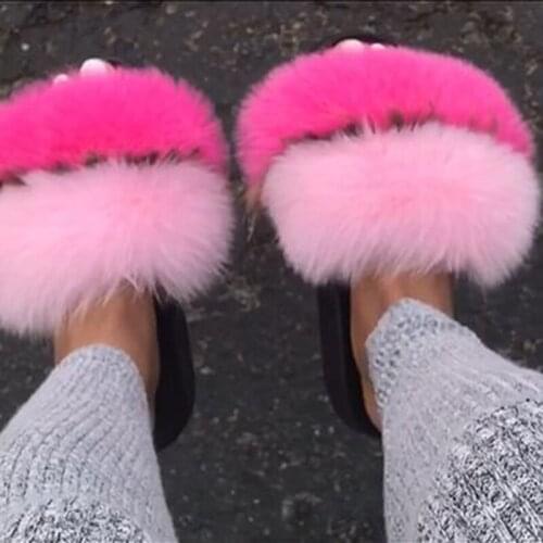Fashion Women Plush Charming Fur Slippers Ladies Indoor Warm Furry Fur Slides Girls Fluffy Fur Shoes Wholesale Drop Shipping