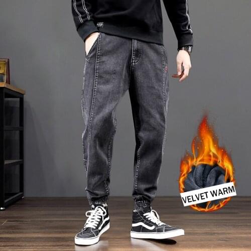 Fashion Winter Warm Jeans Men Loose Newly Fit Thick Velvet Denim Cargo Pants Spliced Designer Wide Leg Trousers Hip Hop Joggers