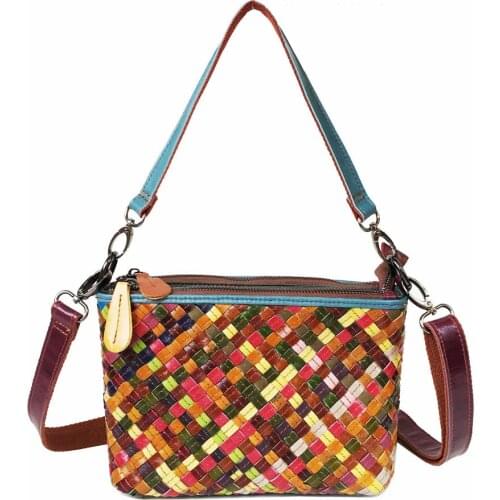 Newest Female Bosal Cowhide Handmade Braid Shoulder Bag Colorful Woven Top Handle Tote Bag Luxury Designer Handbag Womens Bag