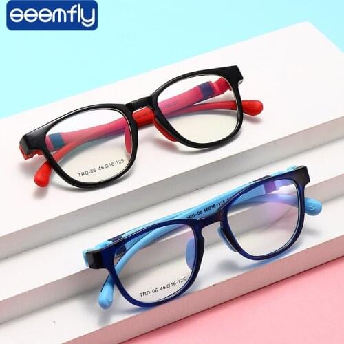 Seemfly TR90 Optical Lens Glasses Frame Kids Boy Anti Blue Light Spectacles Transparent Gray Pink Silicone Nose Pads Goggle Girl