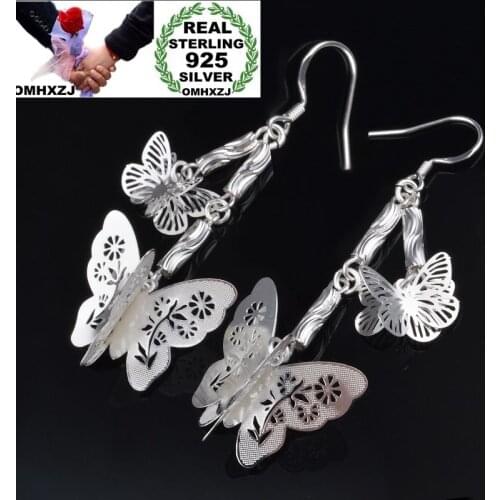 OMHXZJ Wholesale Personality Fashion OL Woman Girl Party Wedding Silver Hollowed Butterfly 925 Sterling Silver Earrings YE484