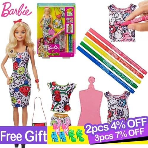 Original Barbie Doll Crayola Painting Design DIY Toys Dressup Clothes Girl Dolls Gift Box Baby Doll Toys for Children House Set