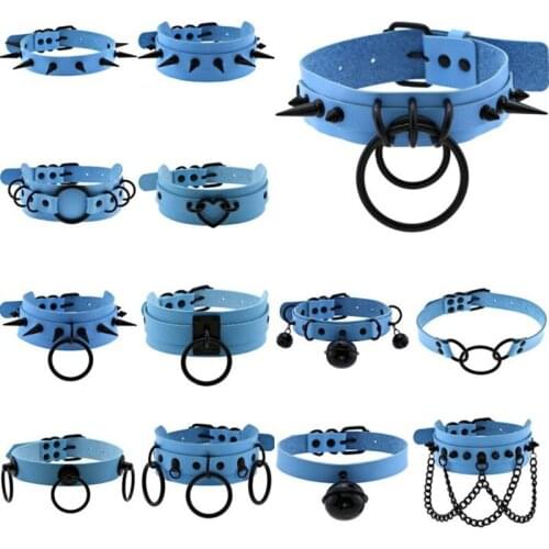 Black Harajuku Spike Round Heart Choker Necklaces Sky Blue Goth Punk Y2K Belt Necklace Women Mens Jewelry Holloween Cosplay Emo