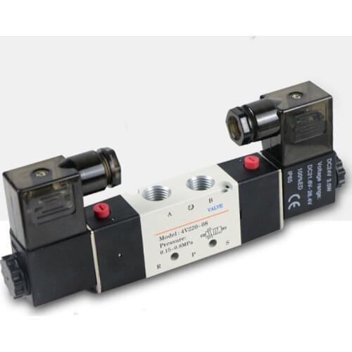 AIRTAC 4V220-08 5 Way 2 Position 1/4" Pneumatic Solenoid Valve DC12V DC24V AC110V AC220V with 4mm 6mm 8mm 10mm 12mm Fitting