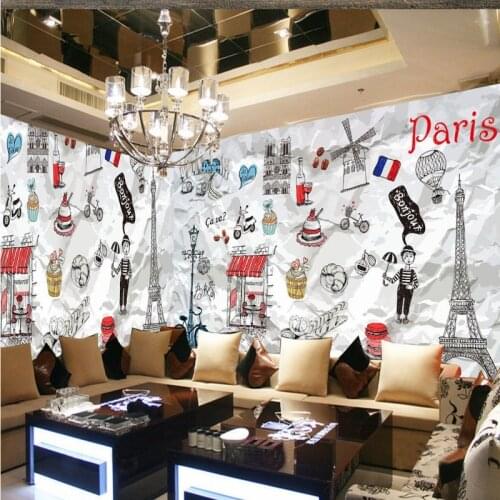 Drop Shipping Custom 3d Wallpaper Retro Nostalgic Hand Painted Paris Mural KTV Bar Cafe Kids Room Shopping Mall Toy Shop Mural