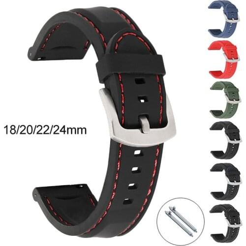 18mm 20mm 22mm 24mm Silicone Sport Strap Waterproof Men Replacement Band for Samsung Active2 Huawei Watch GT 2 46mm Amazfit GTR