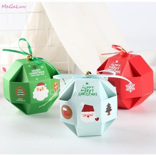10pcs Christmas Gift Boxes With Bell Merry Christmas Happy New Year Birthday Paper Bags Santa Elk Packaging Box Xmas Party Decor