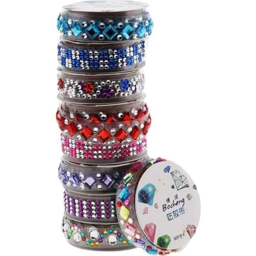 6 Rolls Multi Shapes Colors Rhinestones Stickers Tape Mobile Phone PC Car Art DIY Bling Self Adhesive Scrapbooking Stickers
