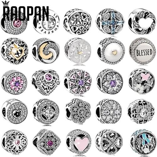 RAOPAN Charm Bead 925 Silver Flower Sparkling Zircon Romantic Flower Love Charm Suitable for Original Bracelet Silver Jewelry