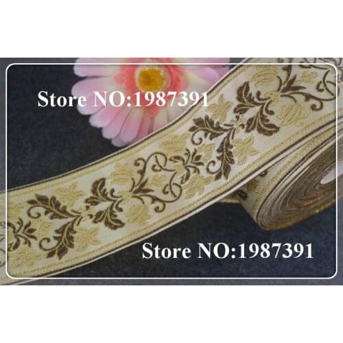 5yards/lot wide 6cm Woven Jacquard Ribbon gold flowers pattern curtain and clothing accessory LS-5267