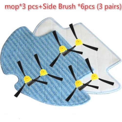 Mop*3 pcs+Side Brush *6pcs (3 pairs) for LIECTROUX Q7000 Q8000 Robot Vacuum Cleaner Spare part