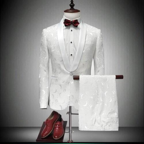 Latest Designers Coat 2020 Pant Designs White Wedding Tuxedos For Men Slim Fit Mens Printed Suits Singer Jaket 86600