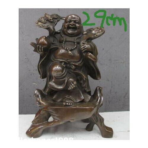 29cm Enshrine a Tibetan Silver Bronze statue of Maitreya Buddha Fushou Gourd