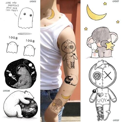 Cartoon Elephant Planet Beer Elephant Temporary Tattoo Children Gifts Waterproof Fake Tatoos Black Body Art Tattoo Sticker