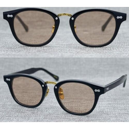 High Quality Acetate sunglasses the metal bridge sunglasses titanium nose rest Japan handmade Quality Transparent green glass