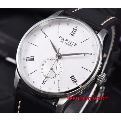 W2497 42mm Parnis Black or white Dial Leather Strap Asia Automatic GMT Wrist Watch