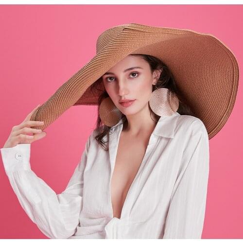 25cm Wide Oversized Hats For Women Large Straw Anti-uv Sun Protection Cap Vacation Beach Photo Foldable Fashion Hat