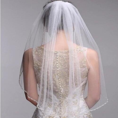 Woman Short Wedding veil Beaded One layer Elbow Length With Comb Soft Tulle Bridal Veil Wedding Party Gifts Sequin Edge
