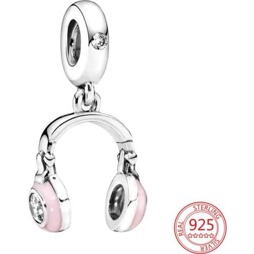 Hot Models 925 Sterling Silver Women Pendant DIY Jewelry Gift Pink Headset Charm Pendant Fit Original Pandora Bracelet Necklace
