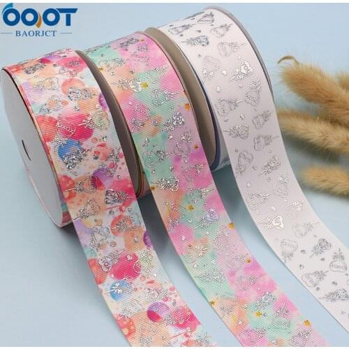 1-1/2''(38MM) 10Yard Laser Silver Candy Flower Printing Grosgrain Ribbon DIY Headdress Wedding Gift Wrapping Paper L-201109-1313