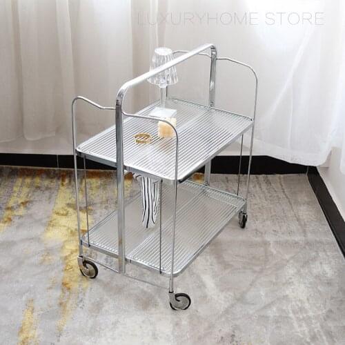Modern Nice Design Home Folding ins Luxury Gold Color Glass Trolley Storage Rack Organizer Sofa Side Corner Table With Wheel 1PC