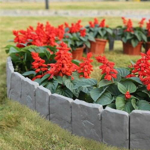 10/20Pcs Grey Garden Fence Plastic Lawn Border Edging Garden Fence Wall Edging Cobbled Stone Effect Decor Flower Bed Border