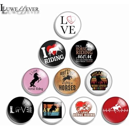 10mm 12mm 16mm 20mm 25mm 30mm 502 Love Horse Riding Mix Round Glass Cabochon Jewelry Finding 18mm Snap Button Charm Bracelet