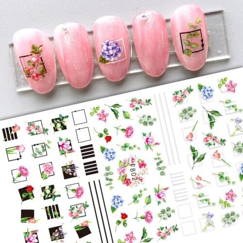 10PCS 3D Color Flower Love Black and White Line Nail Sticker Face Nail Art Deco Applique Butterfly Nail Slider F802-811