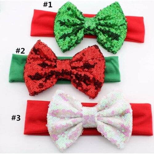 10 pcs/ lot ,Girls Christmas Headband 5'' Big Sequin Bow Headband For Girls Christmas Elastic Headband Hair Accessories