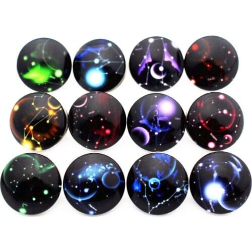 12pcs/lot glass 12 constellation snap buttons 18mm leather clasp snap button Bangles snap bracelet jewelry