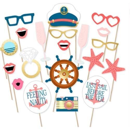 20pcs/set Nautical Theme Wedding Decorations DIY Captain Mask Photo Booth Props Happy Birthday Photobooth Props Party Supplies