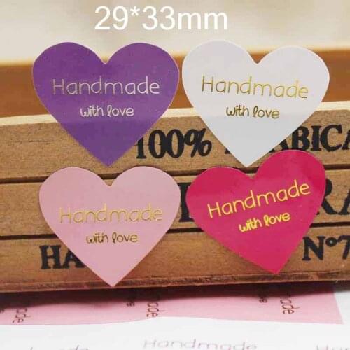 200pcs DIY gold/silver foil handmade seal labels mulit color paper heart shape self adhesive labels for cookies/bakery decor
