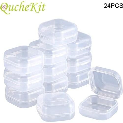 24Pcs Small Plastic Beads Storage Containers Box Square Clear Jewelry Earring Storage Case Small Items Container With Hinged Lid