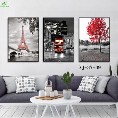 3Piece City Painting Eiffel Tower Mangroves Red Bus Modern Painting Home Wall Decor Painting Print on Canvas Ready to Hang